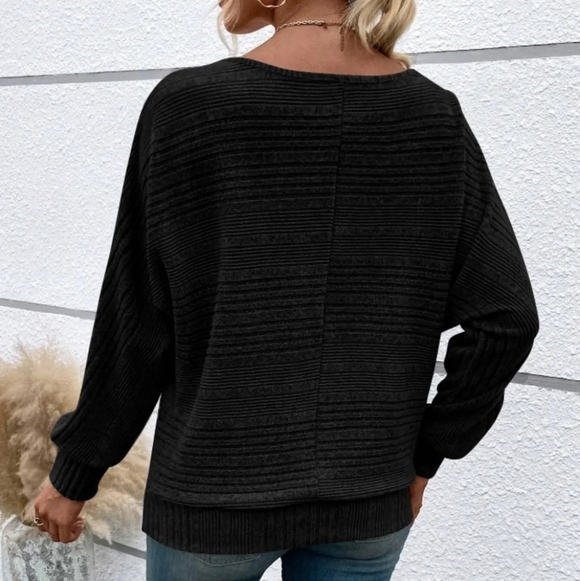 Ribbed Sweater Women’s Lightweight Knit Dolman Sleeve Casual Long Sleeve - Picture 4 of 9